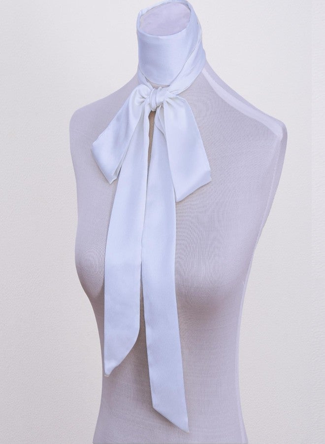 Bwerfuet Stylish Solid Color Ribbon Scarf Soft Long Skinny Satin Belt Neck Scarf for Women (White) - Image 5